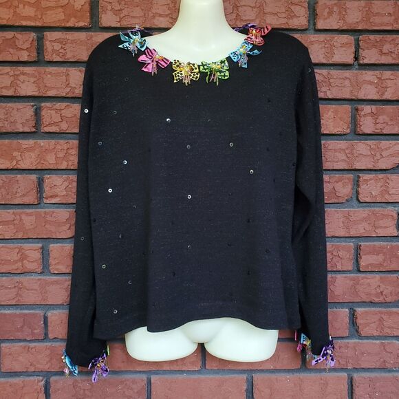 Vintage Design Options By Philip & Jane Gordon Sweater XL Black Pullover Bows - Picture 1 of 16